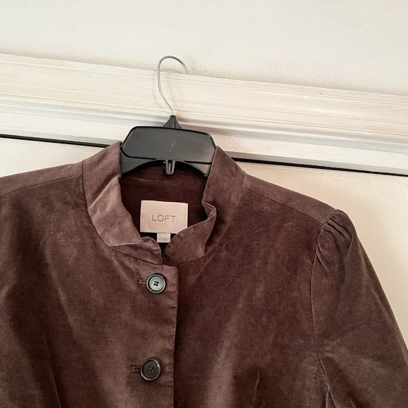 Ann Taylor LOFT Brown Velvet Jacket with Ruffle Collar - 12 - Picture 3 of 6